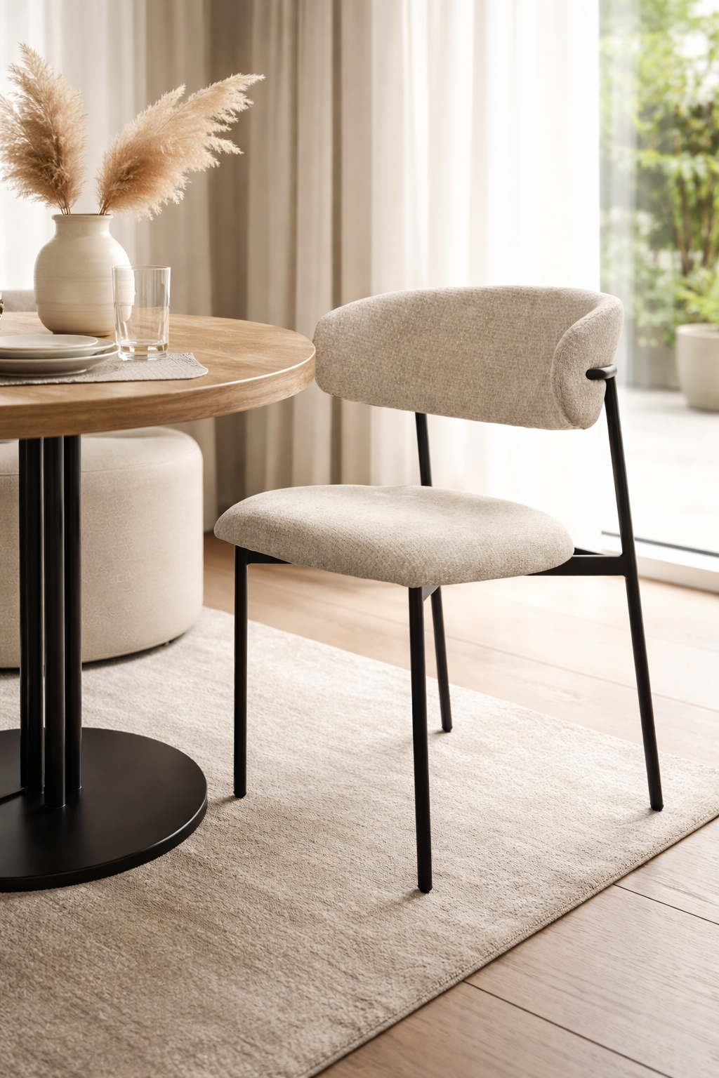 Japandi Eetkamerstoel - Beige Chenille