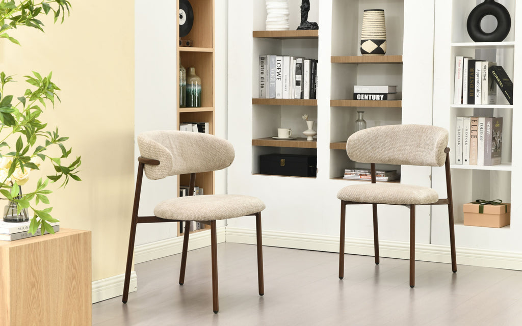 Kiara Eetkamerstoel - Beige Chenille - Walnoot